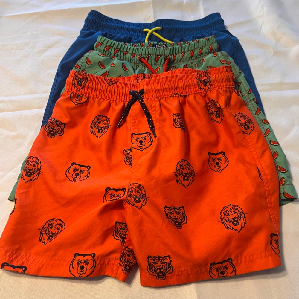 Boy’s size 10 swim trunks- Orange, Green, Blue